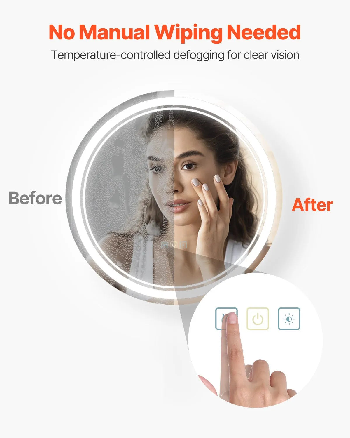 VEVOR LED Bathroom Mirror, 60 cm Round LED Wall Mirror with Front and Back Lighting, Anti-Fog Function and Memory, Dimmable 3 Colour Temperature Lighting