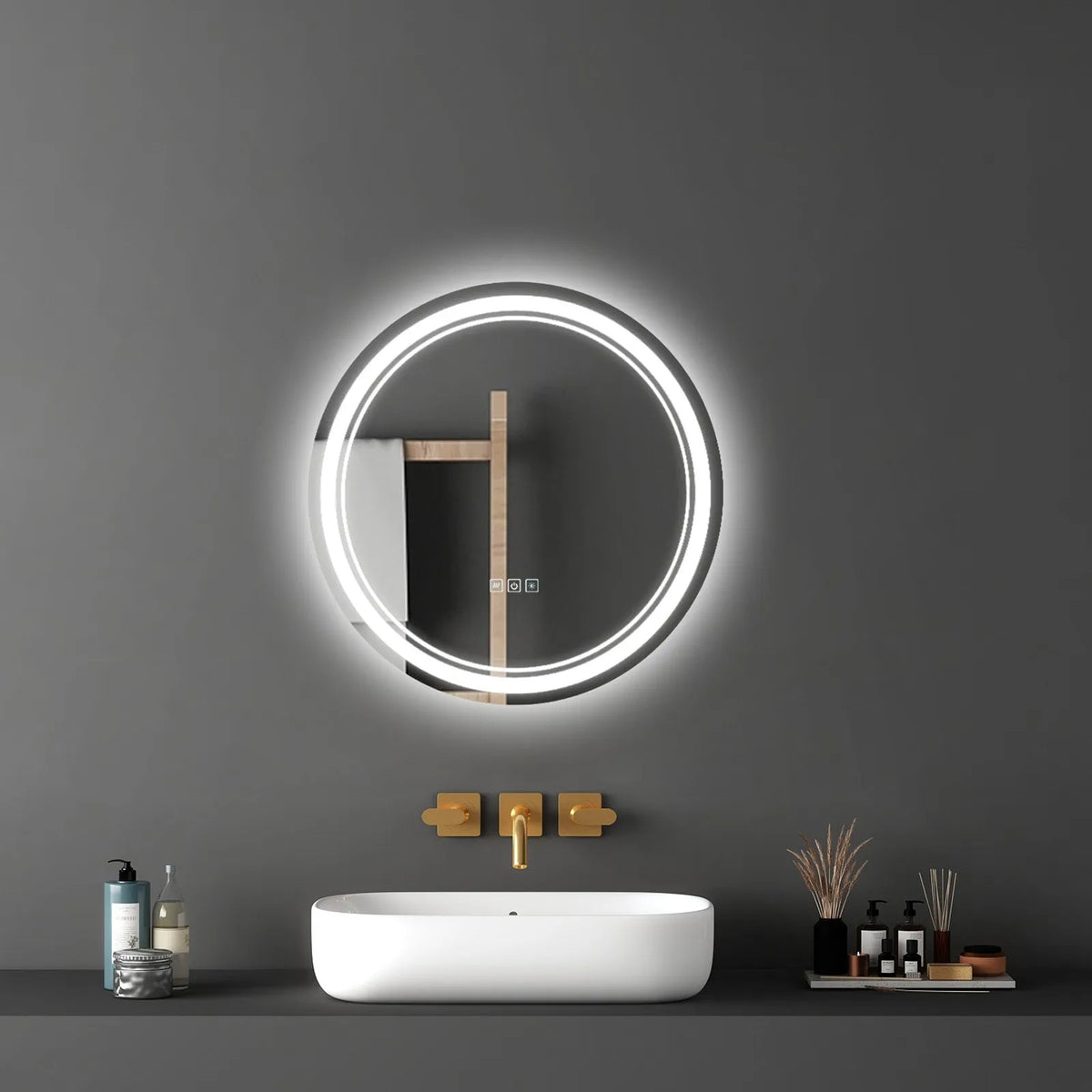VEVOR LED Bathroom Mirror, 60 cm Round LED Wall Mirror with Front and Back Lighting, Anti-Fog Function and Memory, Dimmable 3 Colour Temperature Lighting