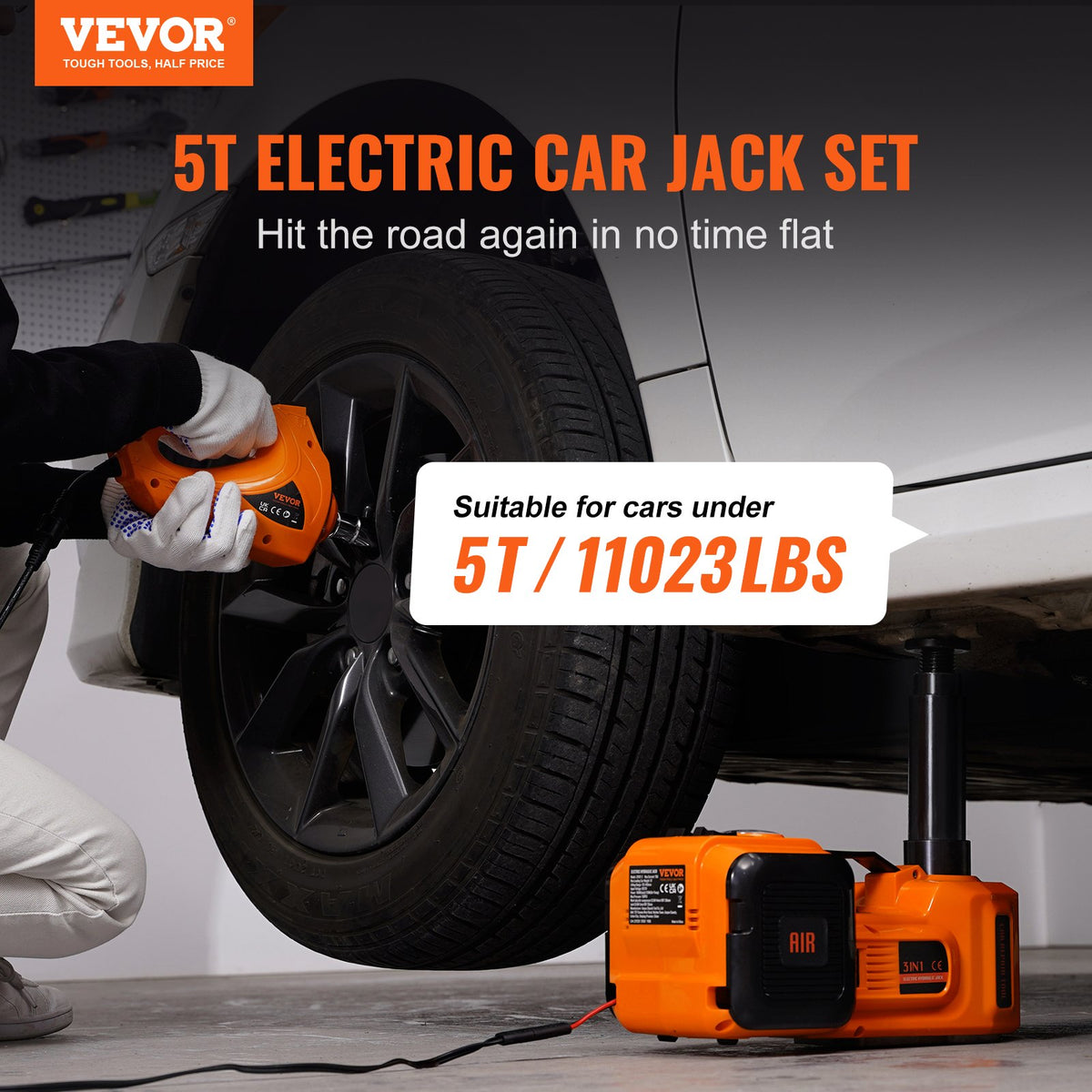 VEVOR Electric Hydraulic Car Jack 5 Tonne 12V with Impact Wrench and Pump