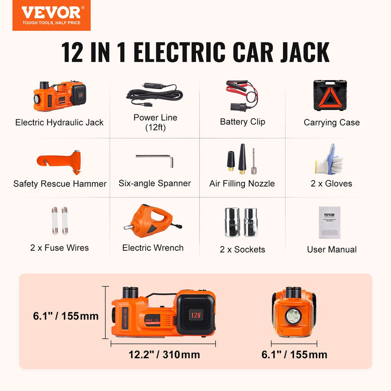 VEVOR Elektriskais Hidrauliskais Auto Domkrats 5 Tonnu 12V ar Triecienatslēgu un Pumpi