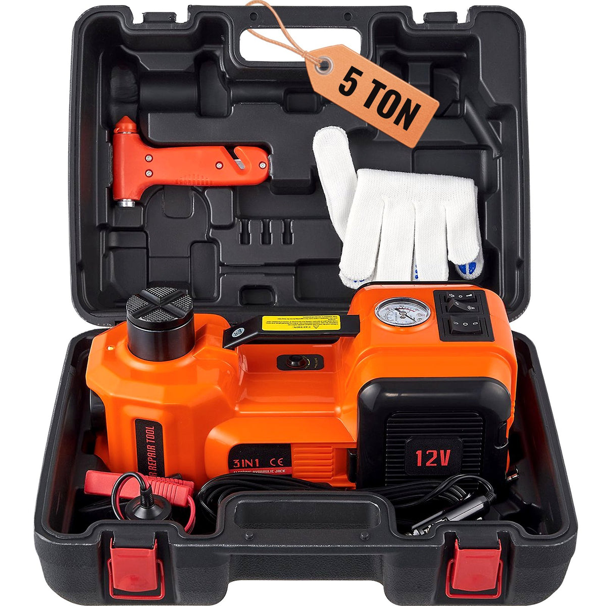 VEVOR Electric Hydraulic Car Floor Jack 5 Tonne 12V with Built-in Tyre Pump
