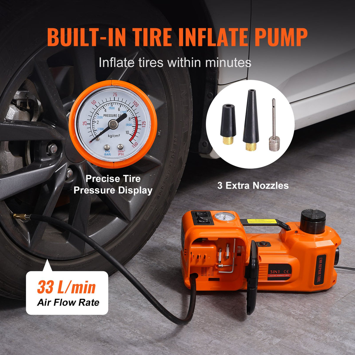 VEVOR Electric Hydraulic Car Floor Jack 5 Tonne 12V with Built-in Tyre Pump
