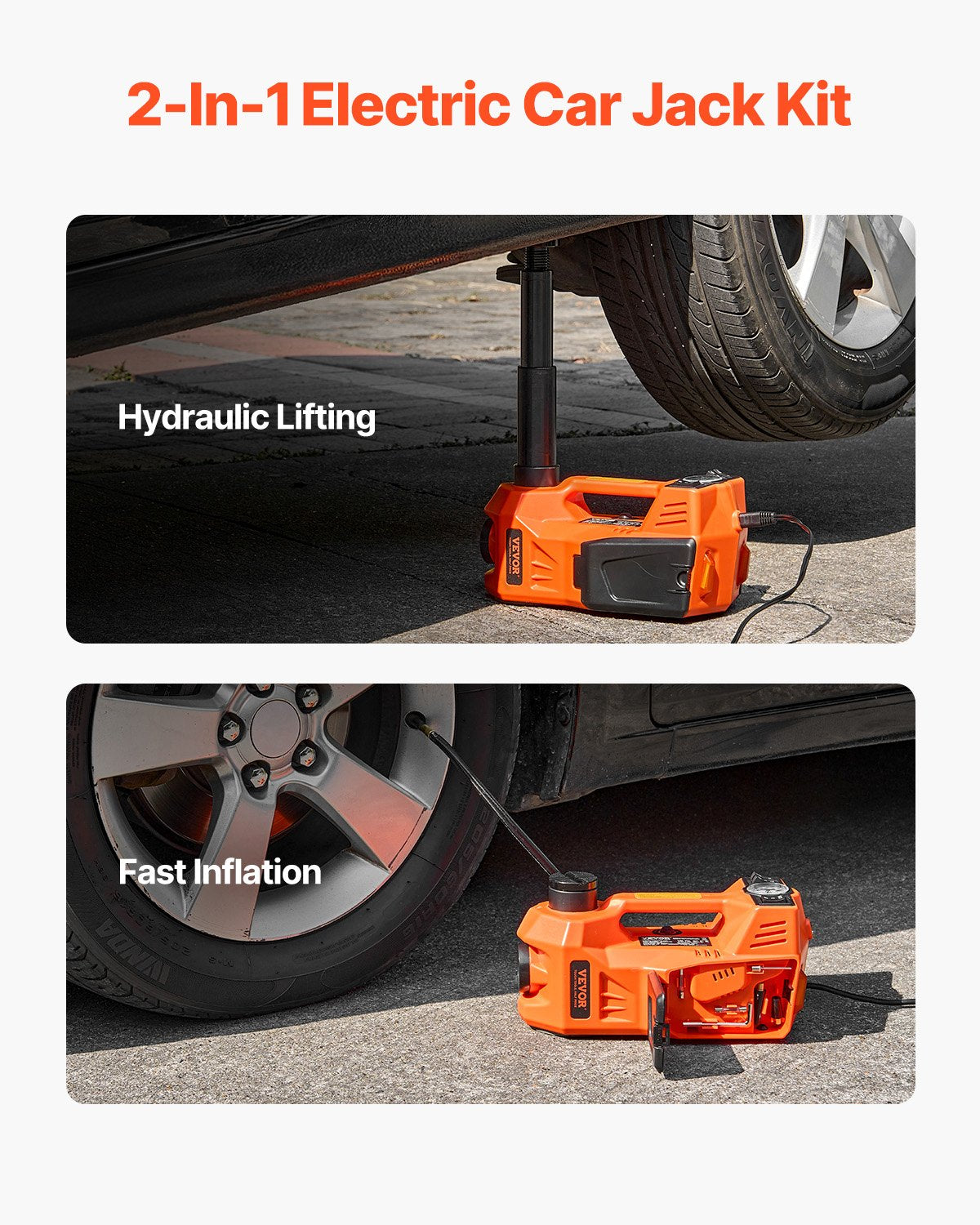 VEVOR Adjustable Electric Car Jack 5 Tonnes, Kit with Hammer