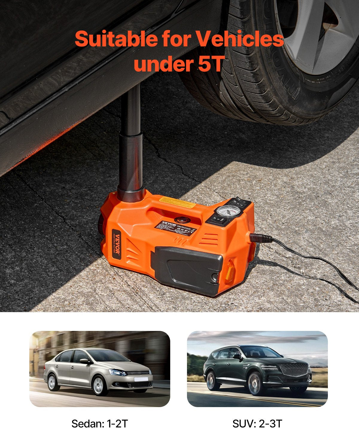 VEVOR Adjustable Electric Car Jack 5 Tonnes, Kit with Hammer