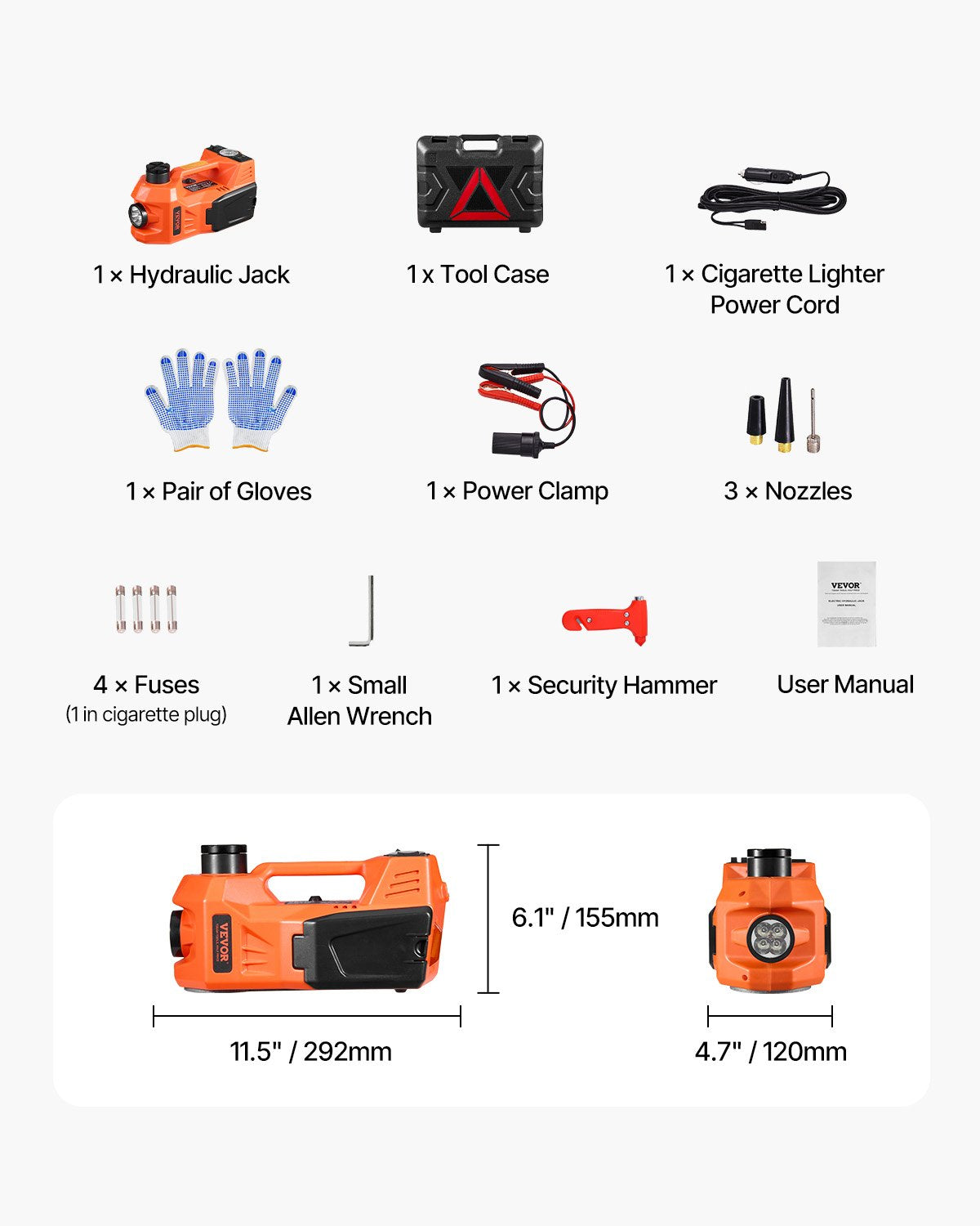 VEVOR Adjustable Electric Car Jack 5 Tonnes, Kit with Hammer