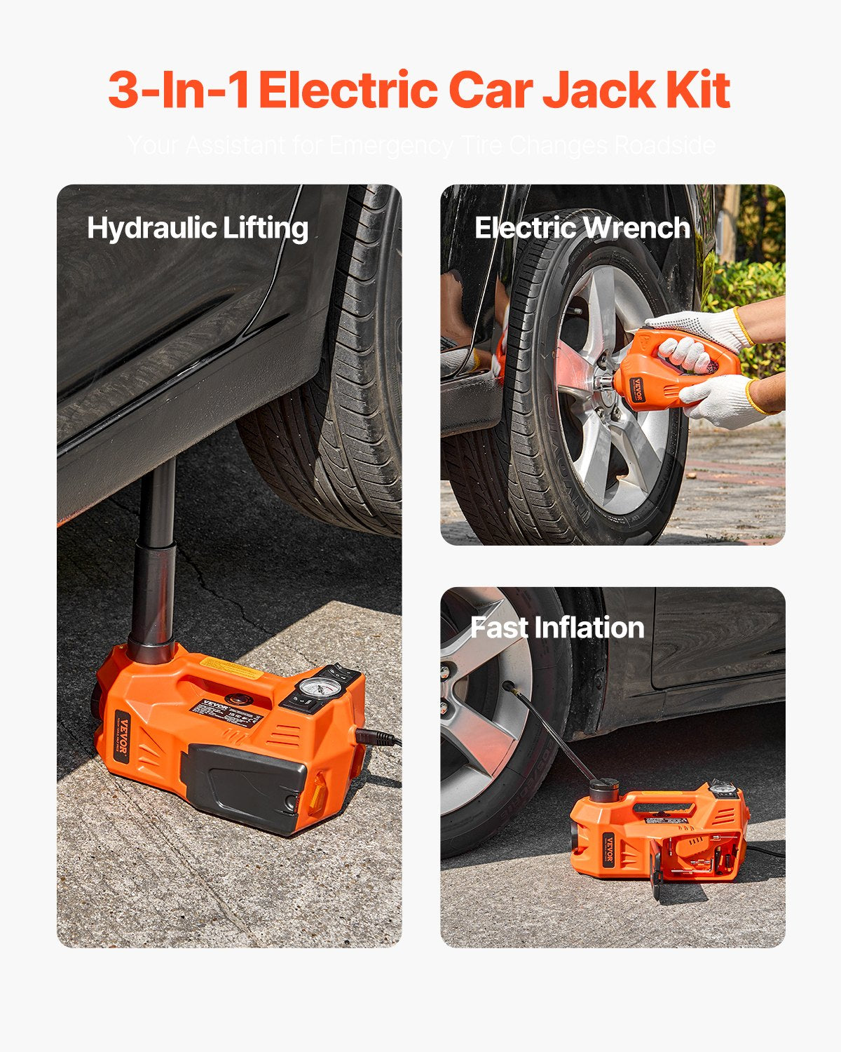 VEVOR Electric Car Jack 5 Tonnes, Kit with Electric Impact Wrench