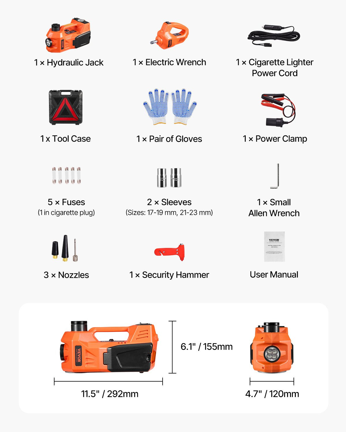 VEVOR Electric Car Jack 5 Tonnes, Kit with Electric Impact Wrench