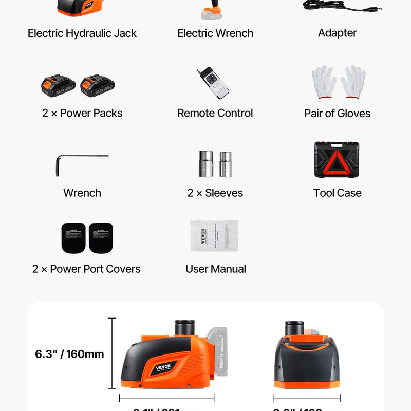 VEVOR Elektriskais automašīnas domkrats 5 tonnas Portatīvais komplekts ar tālvadības pulti
