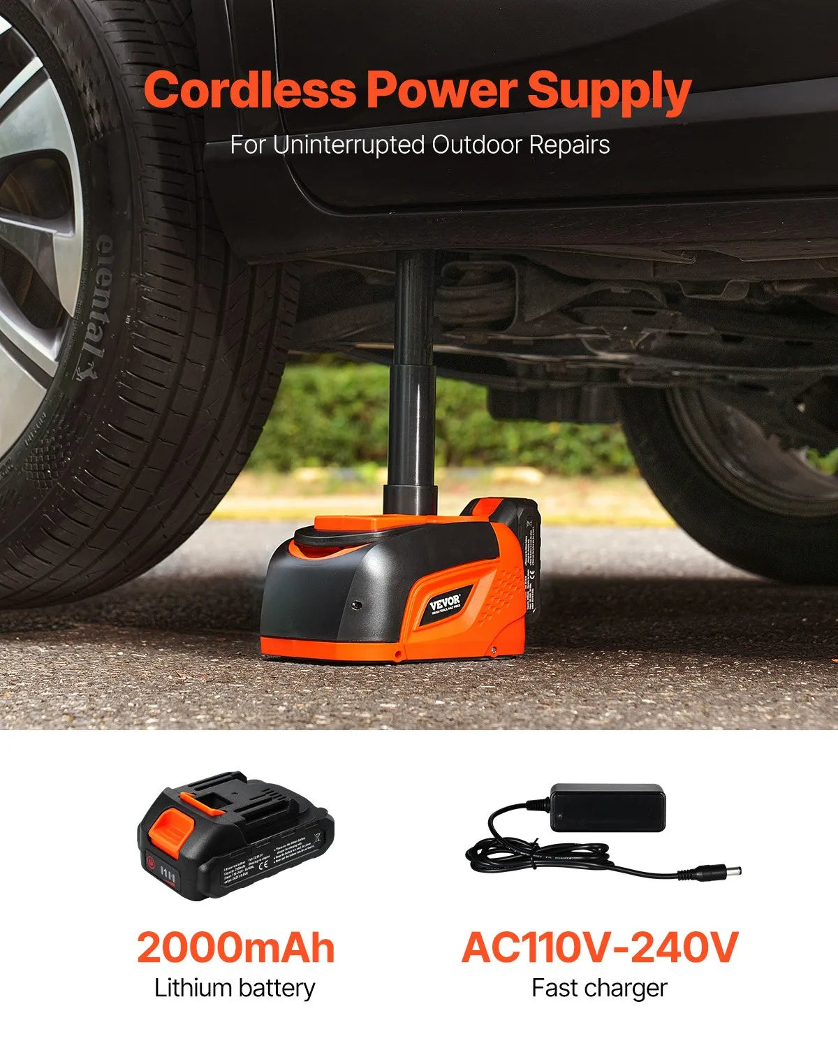 VEVOR Electric Car Jack, 5 Tonne, Adjustable Electric Scissor Jack with LED Light and Remote Control, Portable Kit for Sedans, SUVs and Trucks