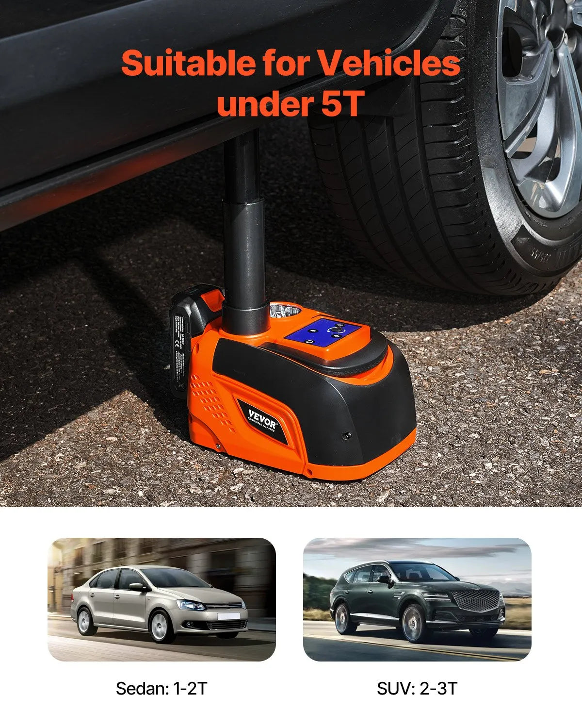 VEVOR Electric Car Jack, 5 Tonne, Adjustable Electric Scissor Jack with LED Light and Remote Control, Portable Kit for Sedans, SUVs and Trucks