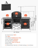 VEVOR kempinga virtuves galds, āra saliekamais alumīnija gatavošanas galds ar 3 uzglabāšanas nodalījumiem, noņemamu vēja aizsargu un pārnēsājamo somu, ātrai uzstādīšanai piknikos, BBQ, kempingos un ceļojumos ar kemperi, melns