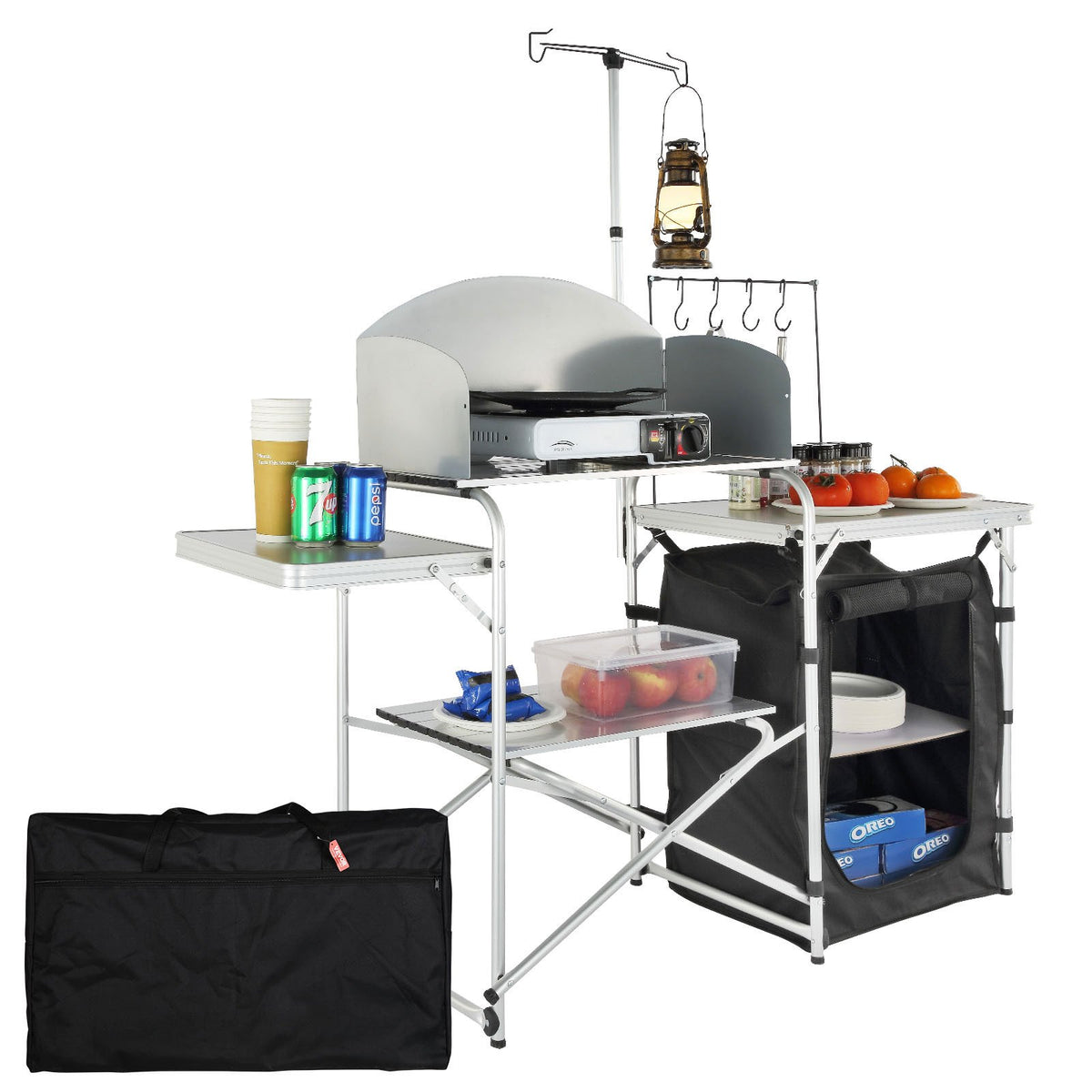 VEVOR Camping Kitchen Table – Foldable Portable Cooking Table with 1 Cabinet and Wind Shield