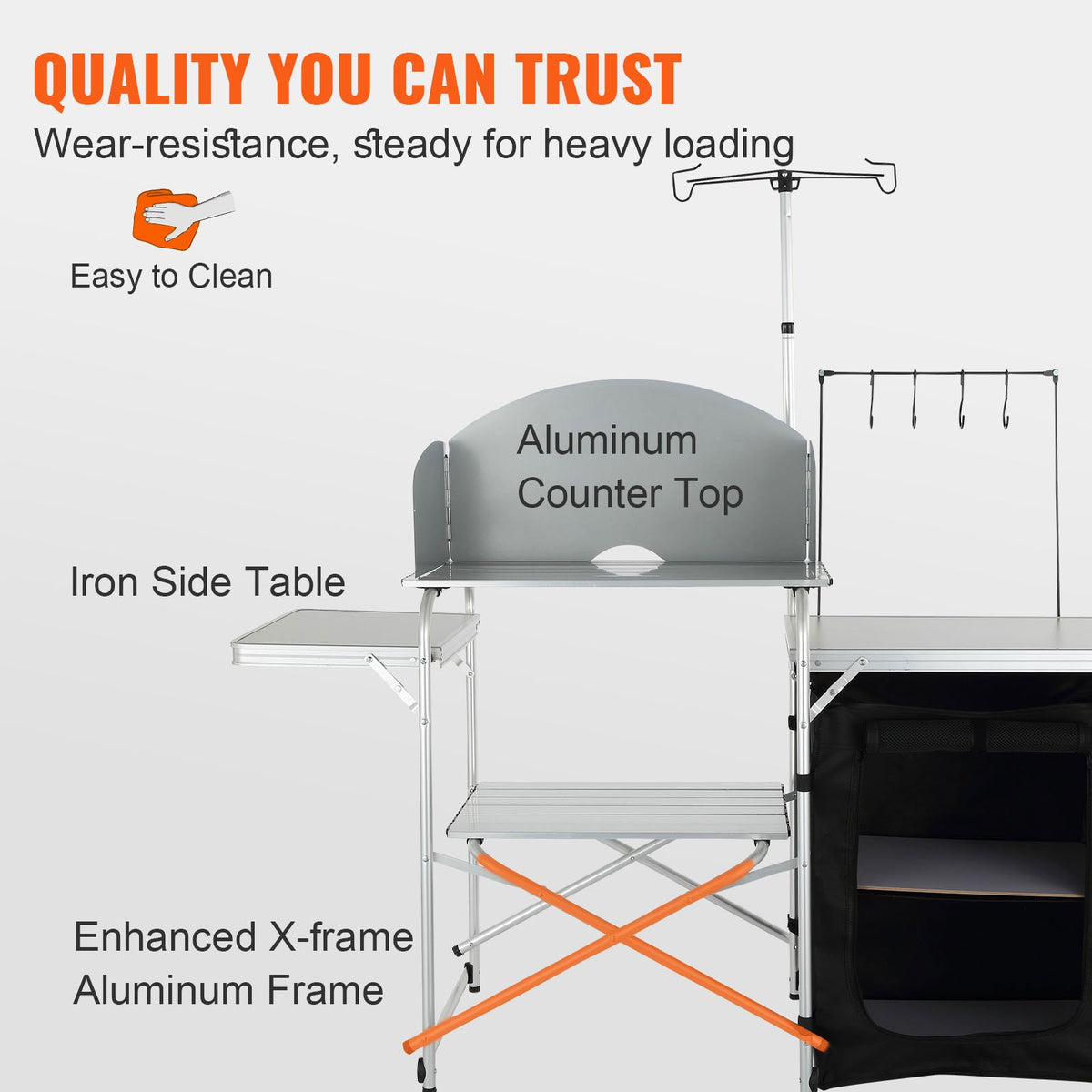 VEVOR Camping Kitchen Table – Foldable Portable Cooking Table with 1 Cabinet and Wind Shield