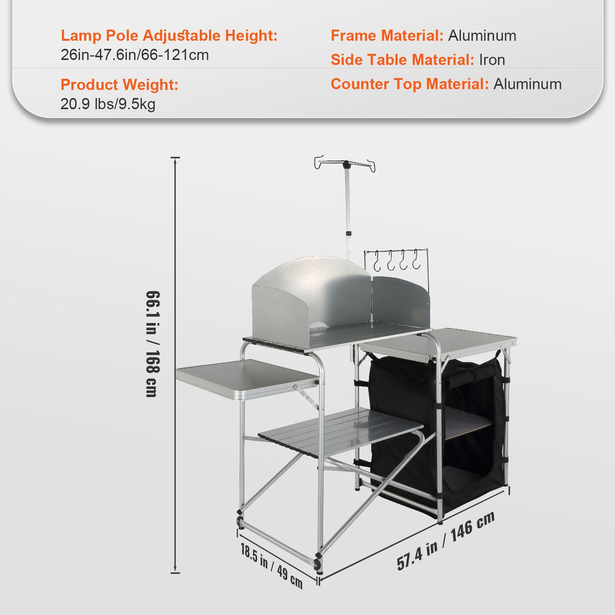 VEVOR Camping Kitchen Table – Foldable Portable Cooking Table with 1 Cabinet and Wind Shield