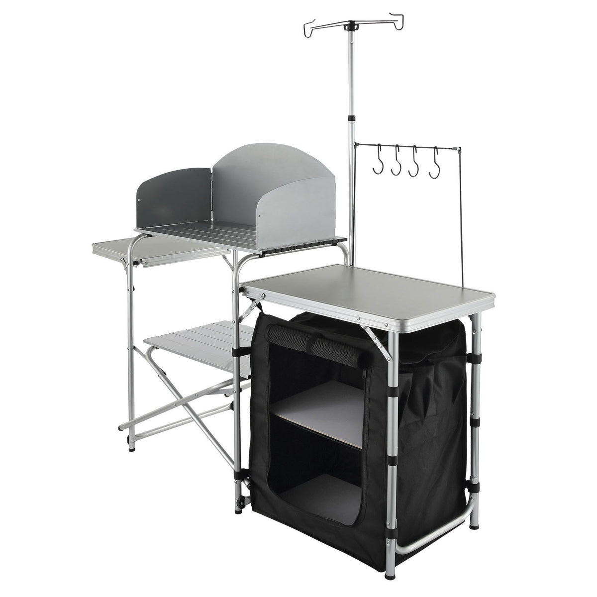 VEVOR Camping Kitchen Table – Foldable Portable Cooking Table with 1 Cabinet and Wind Shield