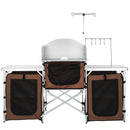 VEVOR saliekamais kempinga virtuves galds, āra gatavošanas galds ar alumīnija darba virsmu, 3 glabāšanas nodalījumiem un noņemamu vēja aizsargu, pārnēsājams ar somu, piemērots piknikiem, grilēšanai un ceļošanai ar kemperi, brūns