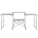 VEVOR kempinga virtuves galds – saliekams āra gatavošanas galds ar uzglabāšanas somu, alumīnija gatavošanas stacija ar 3 skapīšiem un noņemamu vēja aizsargu, ātra uzstādīšana piknikiem, BBQ, kemperu ceļojumiem, melns