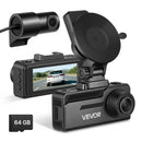 VEVOR auto videoreģistrators ar priekšējo un aizmugurējo kameru 4K + 1080p, 64 GB karte komplektā, dubultkanālu kamera ar GPS, G - sensoru, 129°/125° skata leņķi, 80,8 mm skārienekrānu, ciklisko ierakstu un stāvvietas režīmu - ZEMLETES.LV