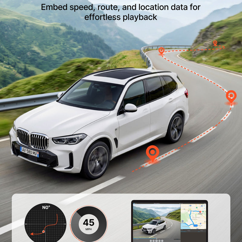 VEVOR auto videoreģistrators priekšējai un aizmugurējai kamerai 4K + 1080p, 32 GB karte komplektā, dubultkanālu kamera ar GPS, G - sensoru, 129°/125° skata leņķi, 80,8 mm ekrānu, ciklisko ierakstu un stāvvietas režīmu - ZEMLETES.LV