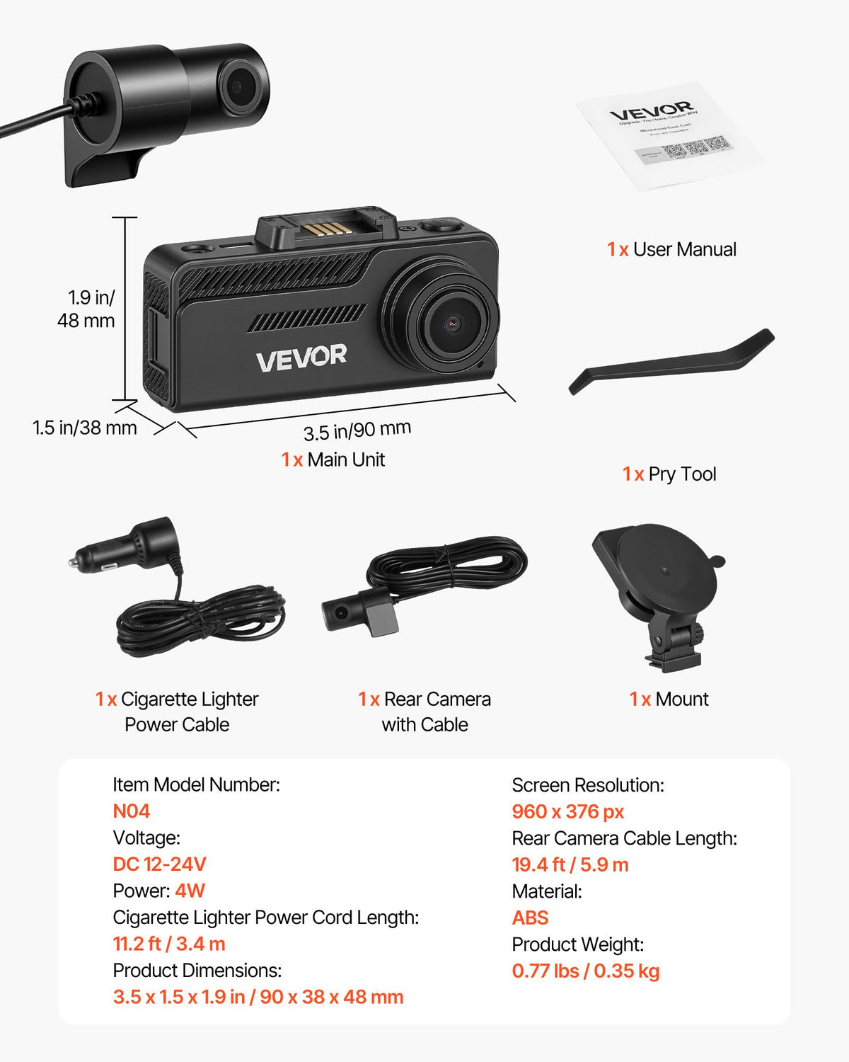 VEVOR auto videoreģistrators priekšējai un aizmugurējai kamerai 4K + 1080p, 32 GB karte komplektā, dubultkanālu kamera ar GPS, G - sensoru, 129°/125° skata leņķi, 80,8 mm ekrānu, ciklisko ierakstu un stāvvietas režīmu - ZEMLETES.LV