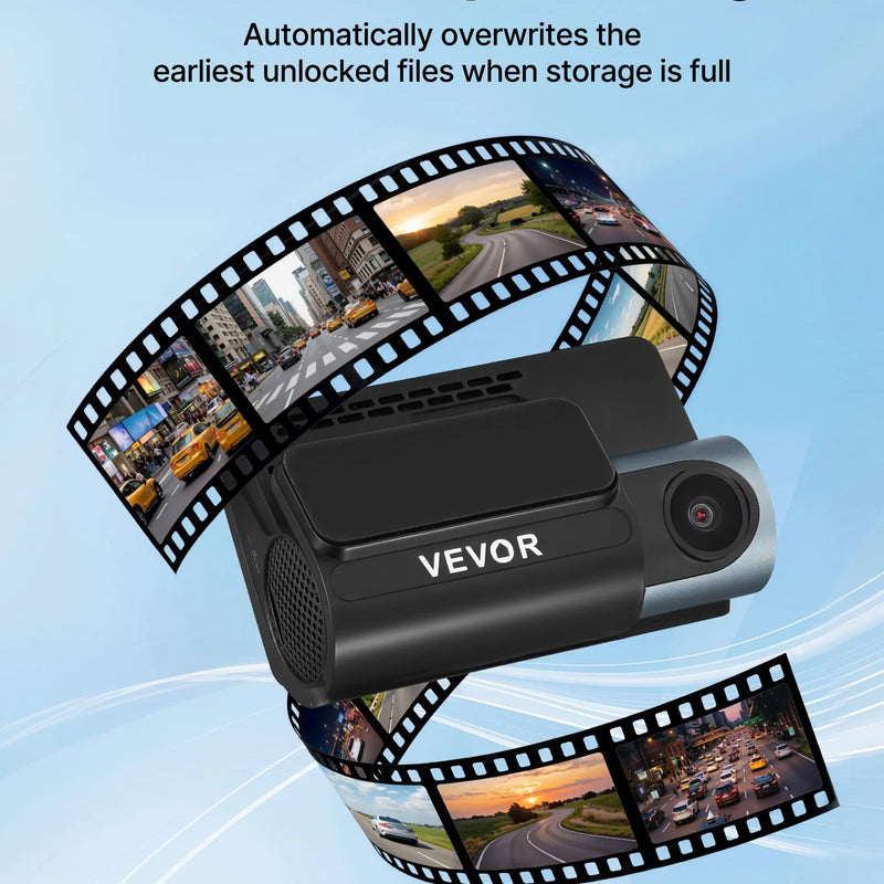 VEVOR auto videoreģistrators ar priekšējo un aizmugurējo kameru 4K + 1080p, WiFi lietotnes vadība, dubultkanālu kamera ar GPS, G - sensoru, 123°/125° skata leņķi, 76,2 mm ekrānu, ciklisko ierakstu un stāvvietas režīmu - ZEMLETES.LV