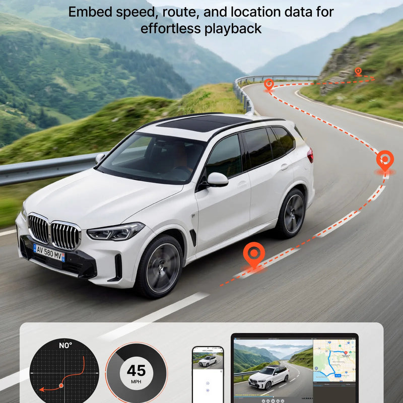 VEVOR auto videoreģistrators ar priekšējo un aizmugurējo kameru 4K + 1080p, WiFi lietotnes vadība, dubultkanālu kamera ar GPS, G - sensoru, 123°/125° skata leņķi, 76,2 mm ekrānu, ciklisko ierakstu un stāvvietas režīmu - ZEMLETES.LV