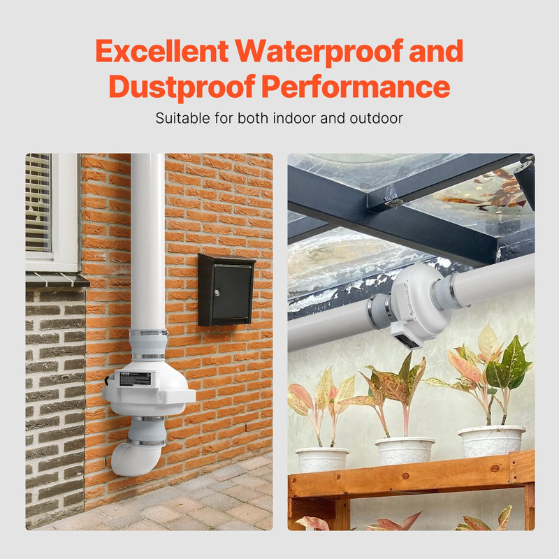 VEVOR 100-115 mm radona samazināšanas ventilaatorid, kluss, 440 m³/h, ūdensizturīgs inline kanāls