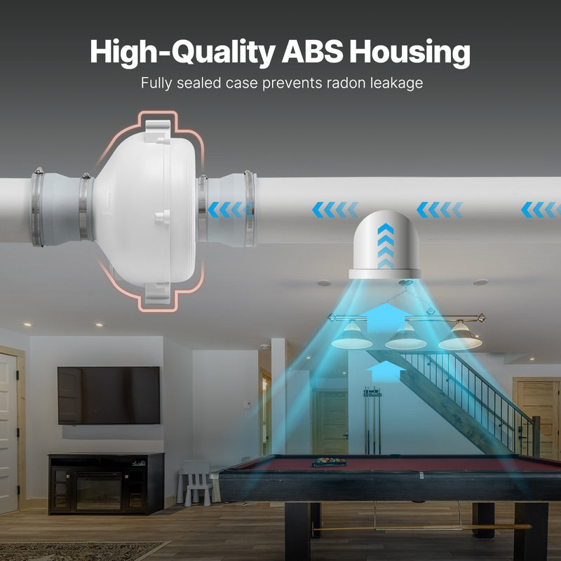 VEVOR 100-115 mm radona samazināšanas ventilaatorid, kluss, 440 m³/h, ūdensizturīgs inline kanāls