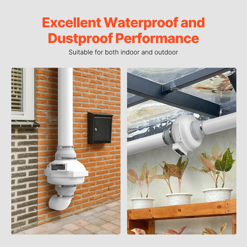 VEVOR 100-114 mm radona samazināšanas ventilaatorid, kluss, 645 m³/h, ūdensizturīgs