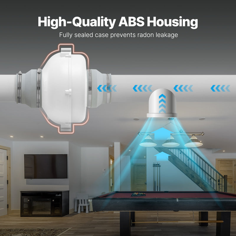 VEVOR 100-114 mm radona samazināšanas ventilaatorid, kluss, 645 m³/h, ūdensizturīgs