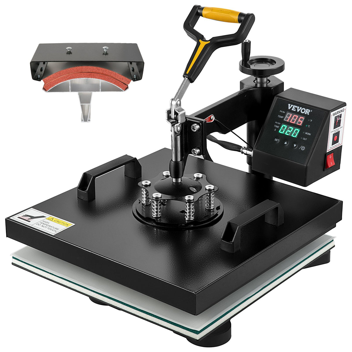 VEVOR Heat Press 38 × 38 cm 2-in-1 with Teflon Coating and Digital Control, for T-Shirts and Caps