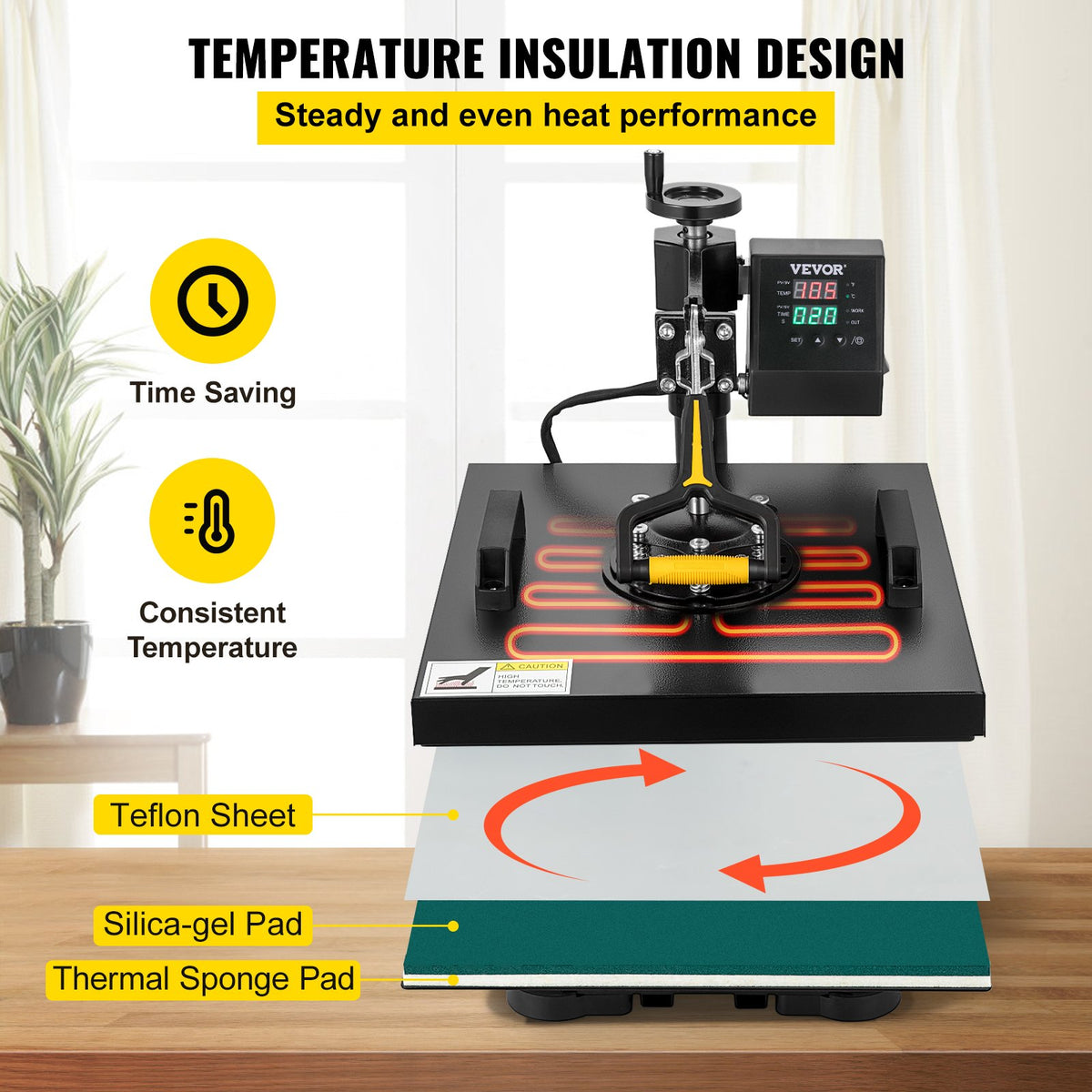 VEVOR Heat Press 38 × 38 cm 2-in-1 with Teflon Coating and Digital Control, for T-Shirts and Caps