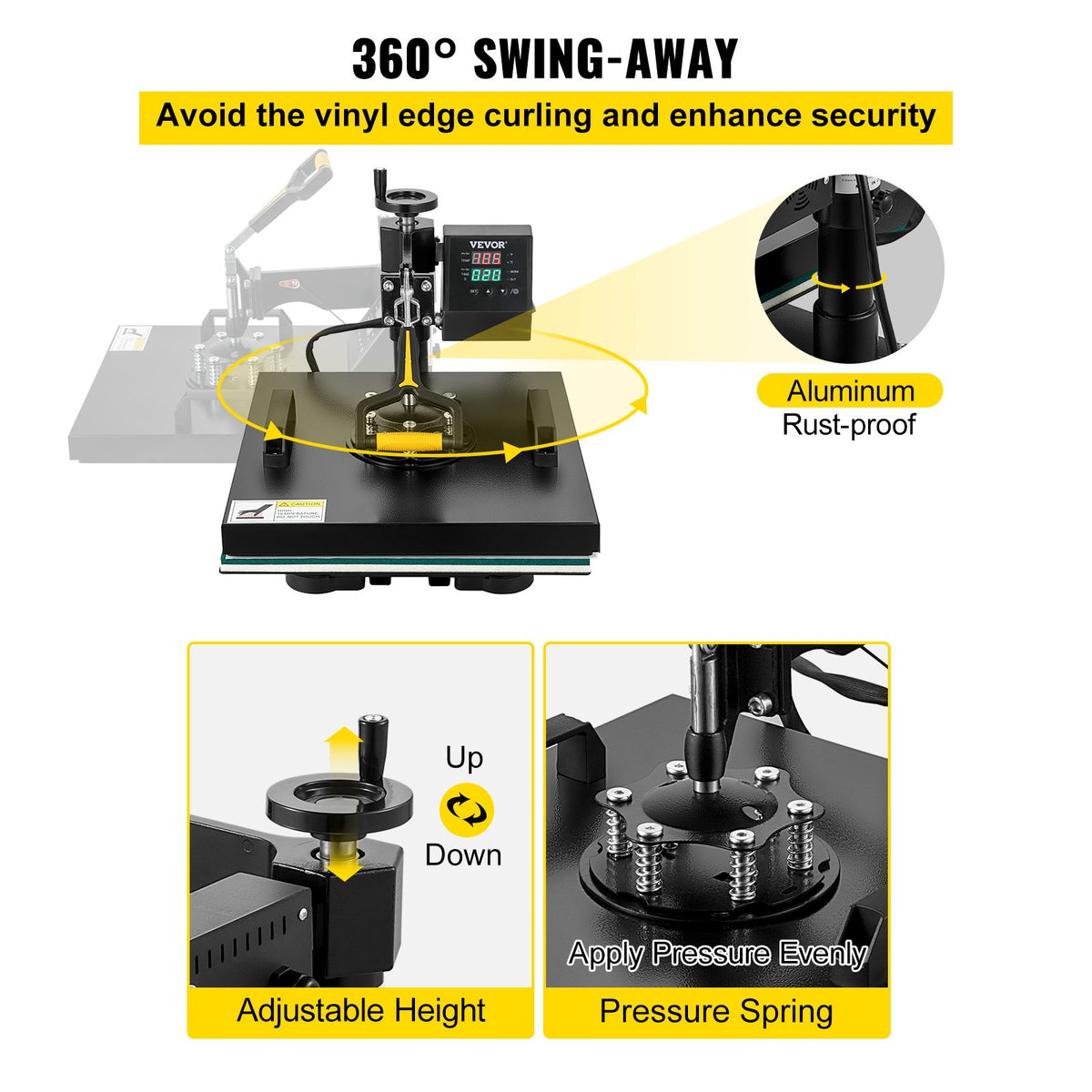 VEVOR Heat Press 38 × 38 cm 2-in-1 with Teflon Coating and Digital Control, for T-Shirts and Caps