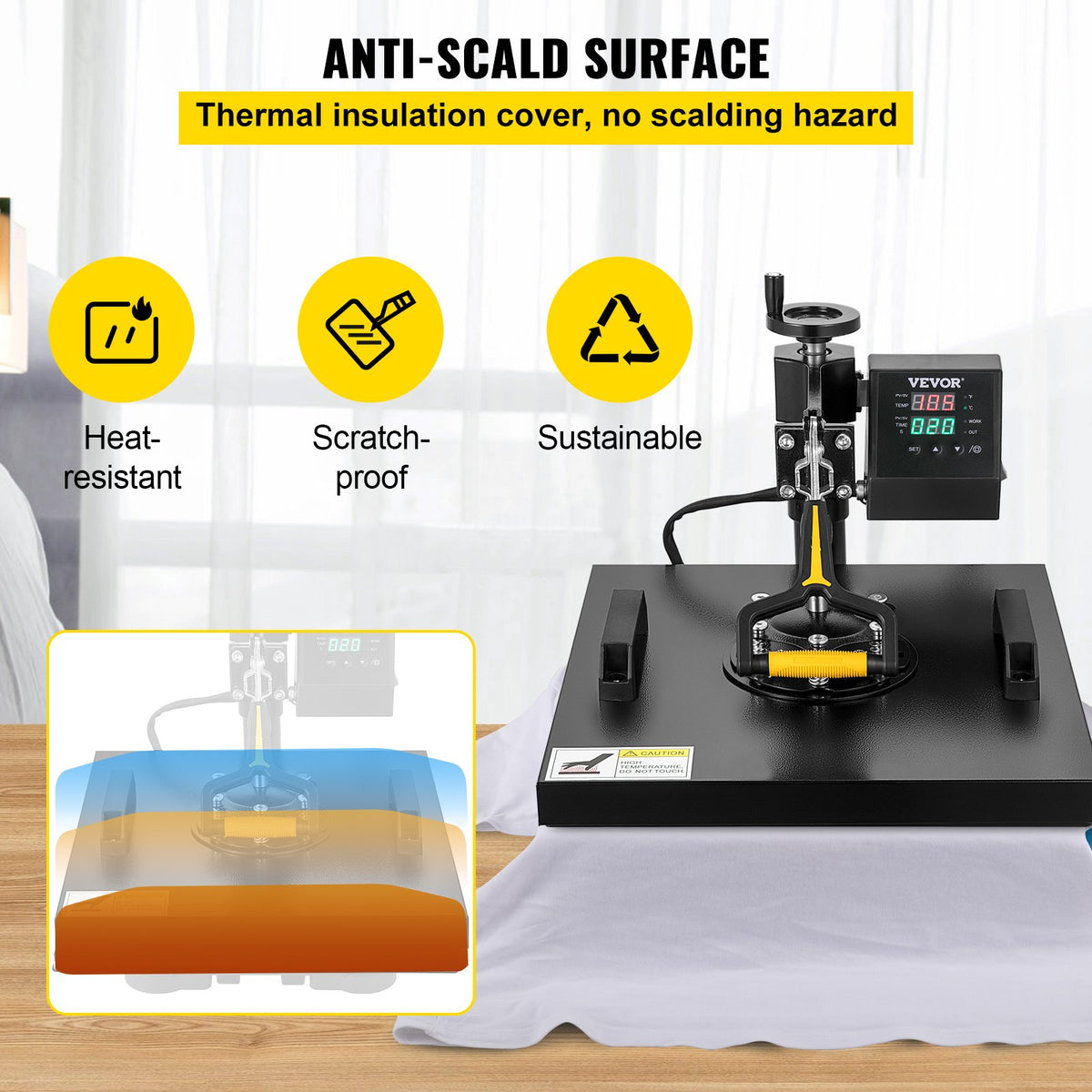 VEVOR Heat Press 38 × 38 cm 2-in-1 with Teflon Coating and Digital Control, for T-Shirts and Caps