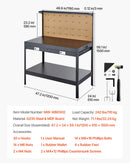 VEVOR masīvkoka darbagalds 110 kg, 1200 mm smagās slodzes galds ar perforētu paneli, 4 AC rozetēm un 2 USB portiem, 1,5 m kabelis un 30 āķi, darbagalds ar atvilktni darbnīcai - ZEMLETES.LV