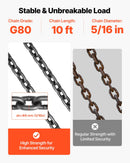 VEVOR ķēžu strops, 8 mm × 3 m pacelšanas ķēdes ar 2 zaru satvērējāķiem, izturīgs G80 leģētā tērauda pacelšanas strops, 3,17 t celtspēja, regulējams dzinēju pacelšanai, kravas nostiprināšanai un vilkšanai.