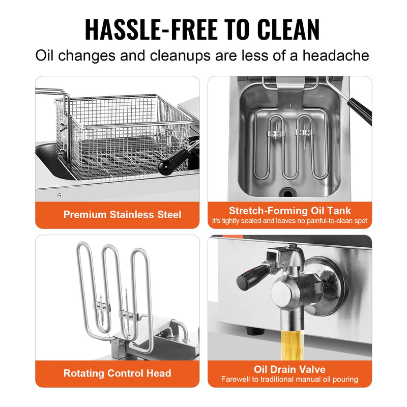 VEVOR Komerciālais elektriskais frī kartupeļu fritieris, galda virsmas fritieris, 8.5L