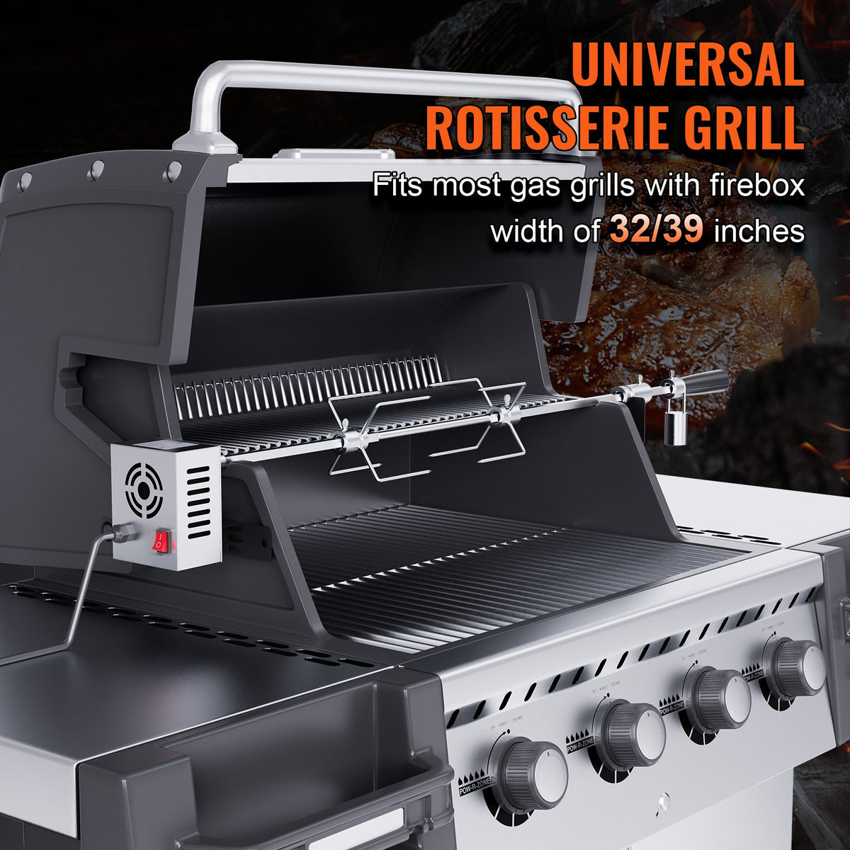 VEVOR universāla elektriskā rotējošā cepšanas ierīce grilam - BBQ cepšanas ierīce ar 81/99 cm rotējošo stieni un elektrisko motoru