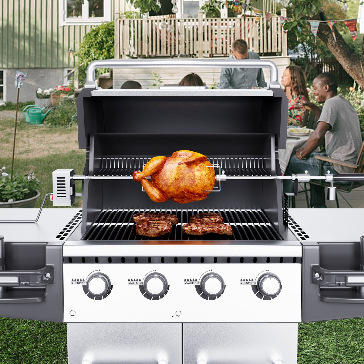 VEVOR universāla elektriskā rotējošā cepšanas ierīce grilam - BBQ cepšanas ierīce ar 81/99 cm rotējošo stieni un elektrisko motoru