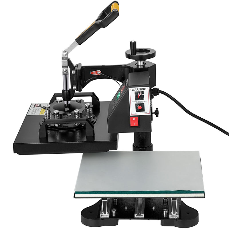 VEVOR 650W 220V siltumspiedes sašīna, kas aprīkota ar teflona pārklājumu, 25x30 cm, 2-in-1 sublimācijas preses iekārta, ar iebūvētu digitālo displeju, ksa ļauj precīzi regulēt temperatūru un laiku, nodrošinot kvalitatīvu apdruku bez kļūdām.