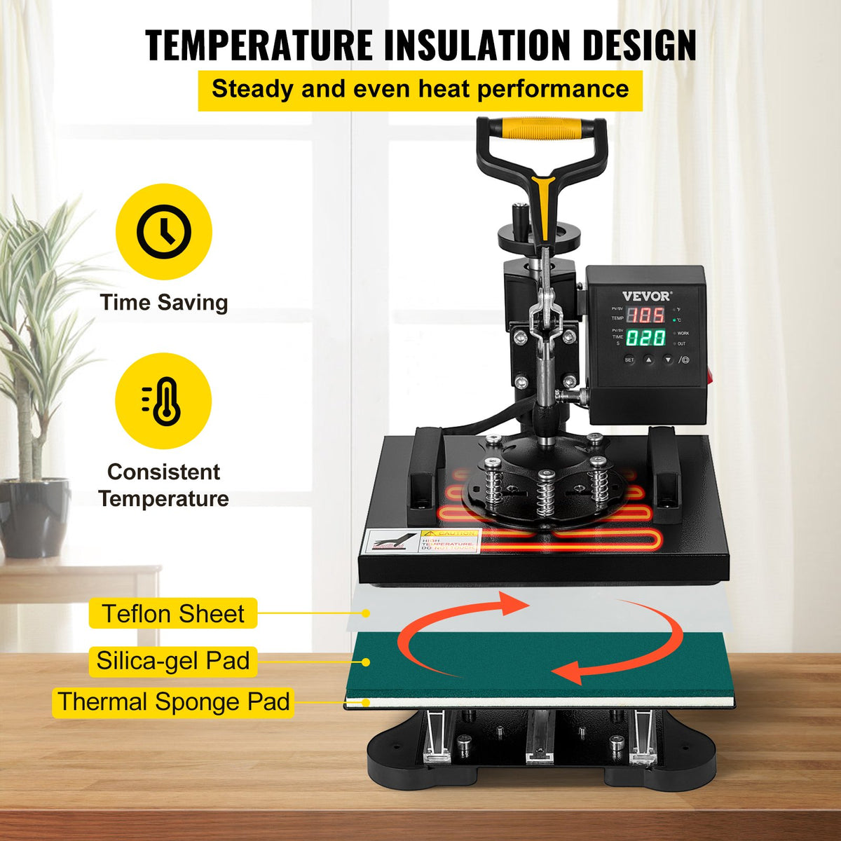 VEVOR termoprese 25 × 30 cm 2-in-1, 650 W, ar teflona pārklājumu un digitālo displeju
