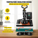 VEVOR 650W 220V siltumspiedes sašīna, kas aprīkota ar teflona pārklājumu, 25x30 cm, 2-in-1 sublimācijas preses iekārta, ar iebūvētu digitālo displeju, ksa ļauj precīzi regulēt temperatūru un laiku, nodrošinot kvalitatīvu apdruku bez kļūdām.