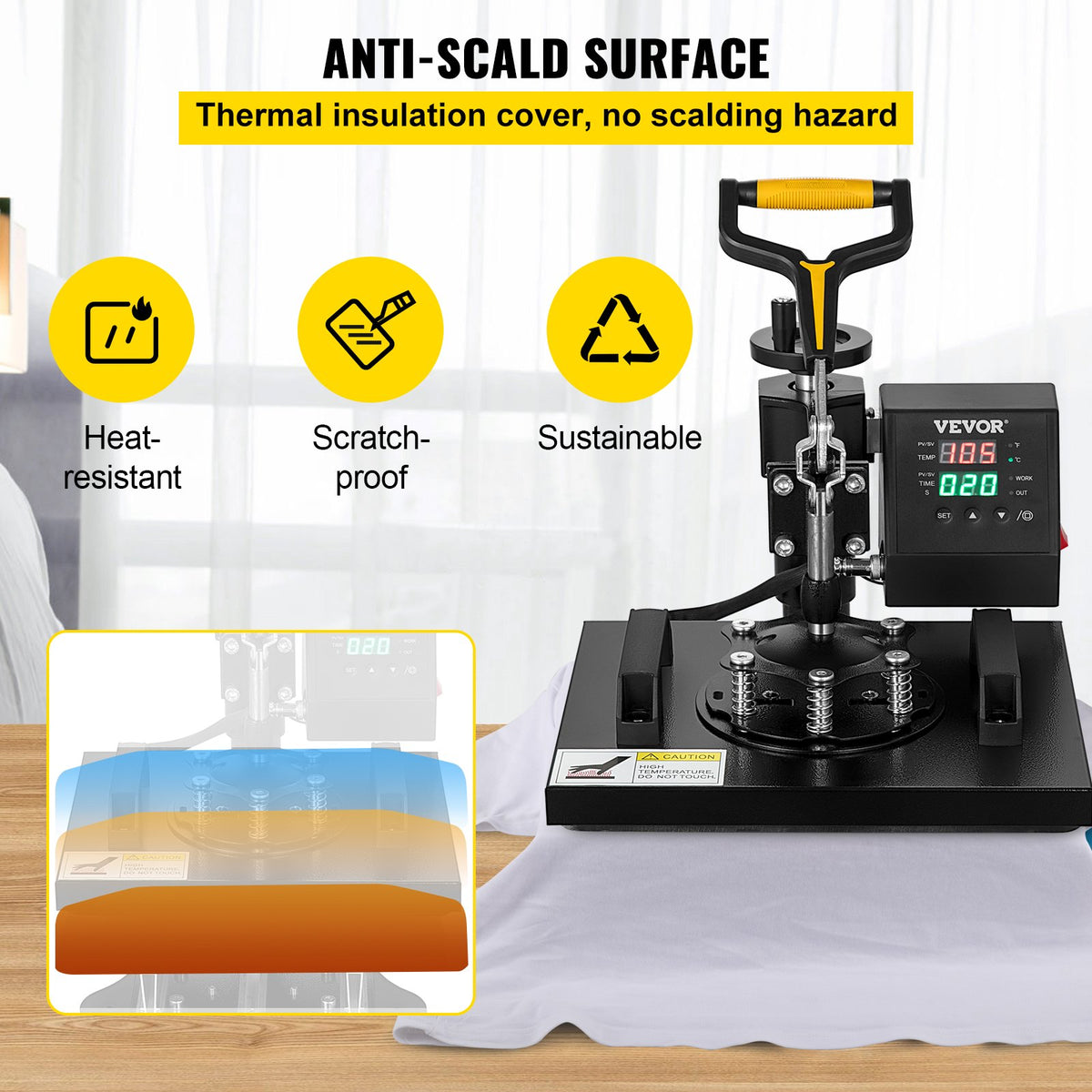 VEVOR termoprese 25 × 30 cm 2-in-1, 650 W, ar teflona pārklājumu un digitālo displeju