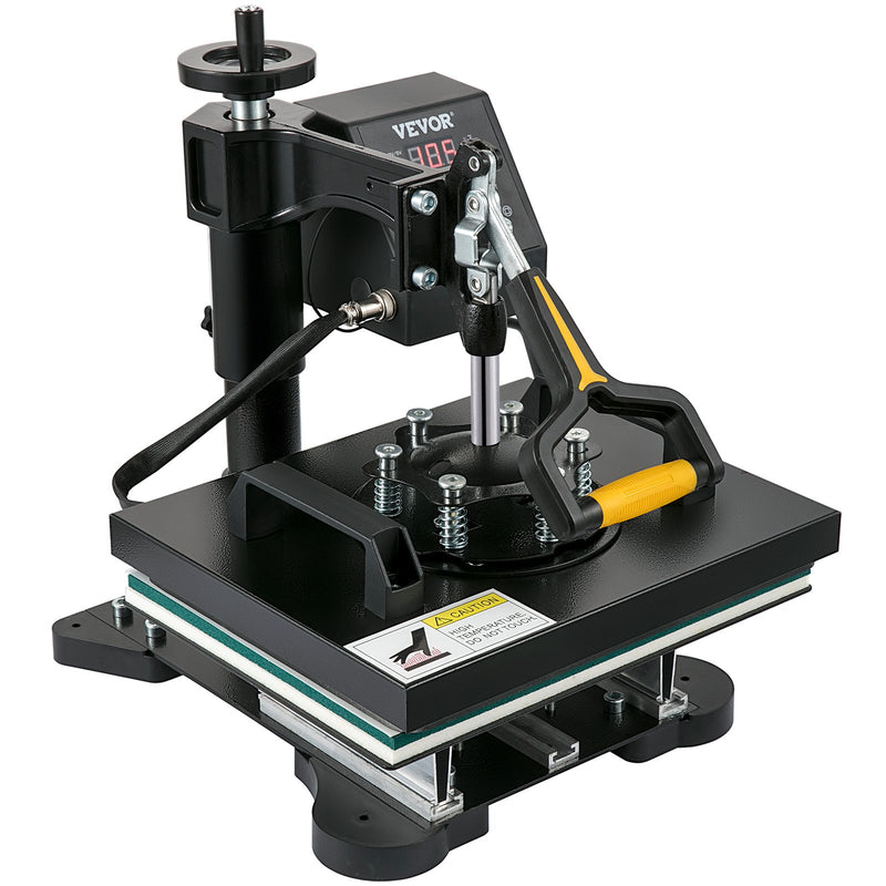VEVOR 650W 220V siltumspiedes sašīna, kas aprīkota ar teflona pārklājumu, 25x30 cm, 2-in-1 sublimācijas preses iekārta, ar iebūvētu digitālo displeju, ksa ļauj precīzi regulēt temperatūru un laiku, nodrošinot kvalitatīvu apdruku bez kļūdām.