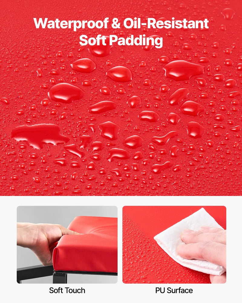 VEVOR mehāniķa rullkrēsls, 136 kg celtspēja, grozāms 360° darbnīcas sēdeklis ar riteņiem un instrumentu paliktni, piemērots garāžām, darbnīcām un auto remontam, melns