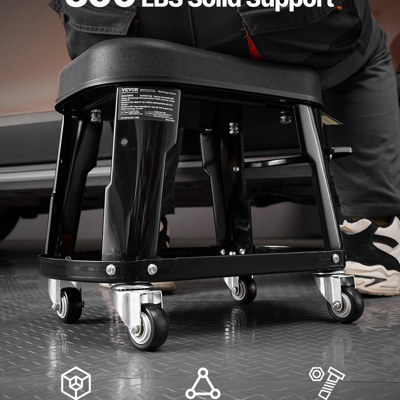 VEVOR mehāniķa krēsls, rullējošs darbnīcas krēsls, 136 kg kravnesība ar riteņiem un instrumentu paliktni