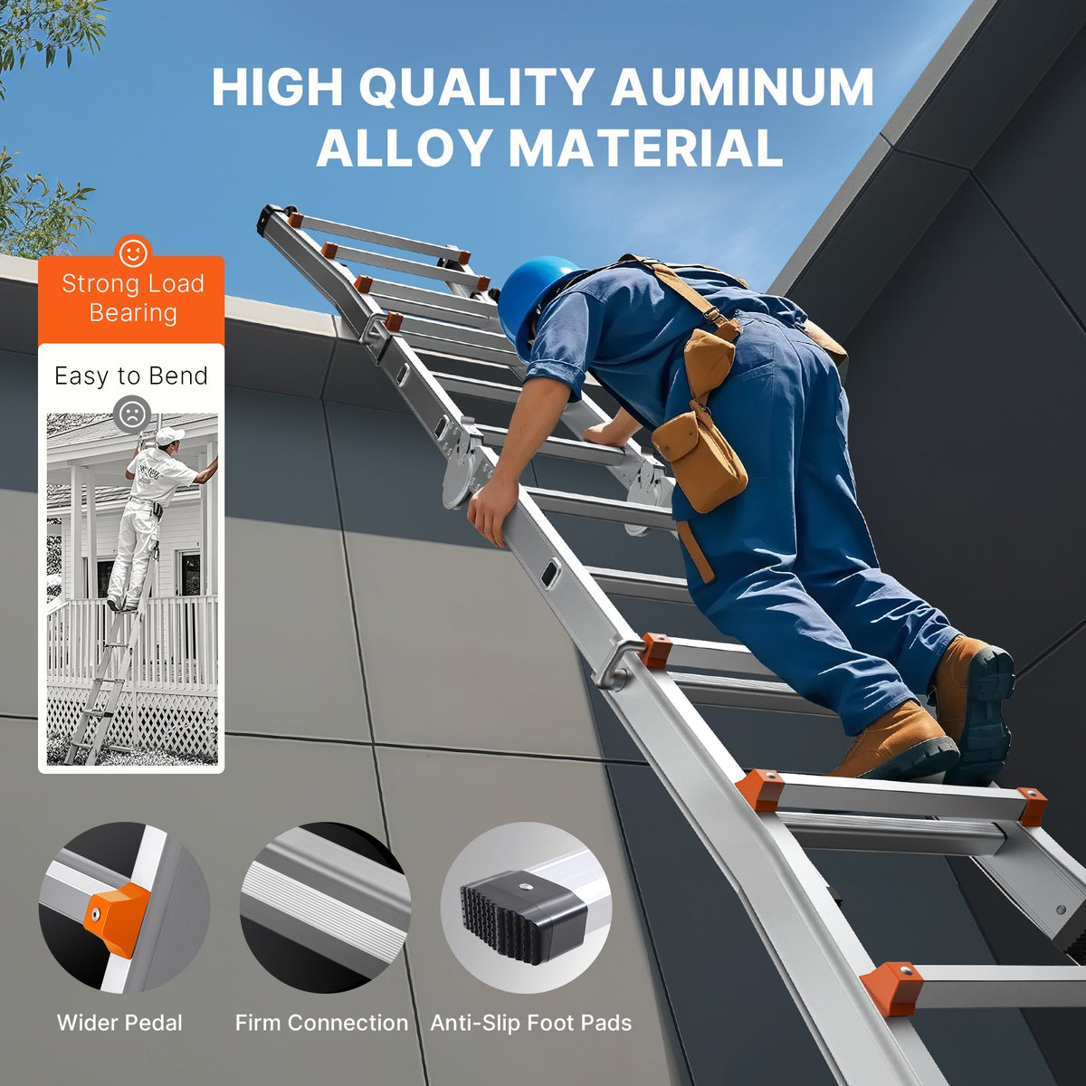 VEVOR Telescopic A-Frame Ladder, 2.9 m, Extendable, Multi-Purpose for Home Tasks, 150 kg Load Capacity