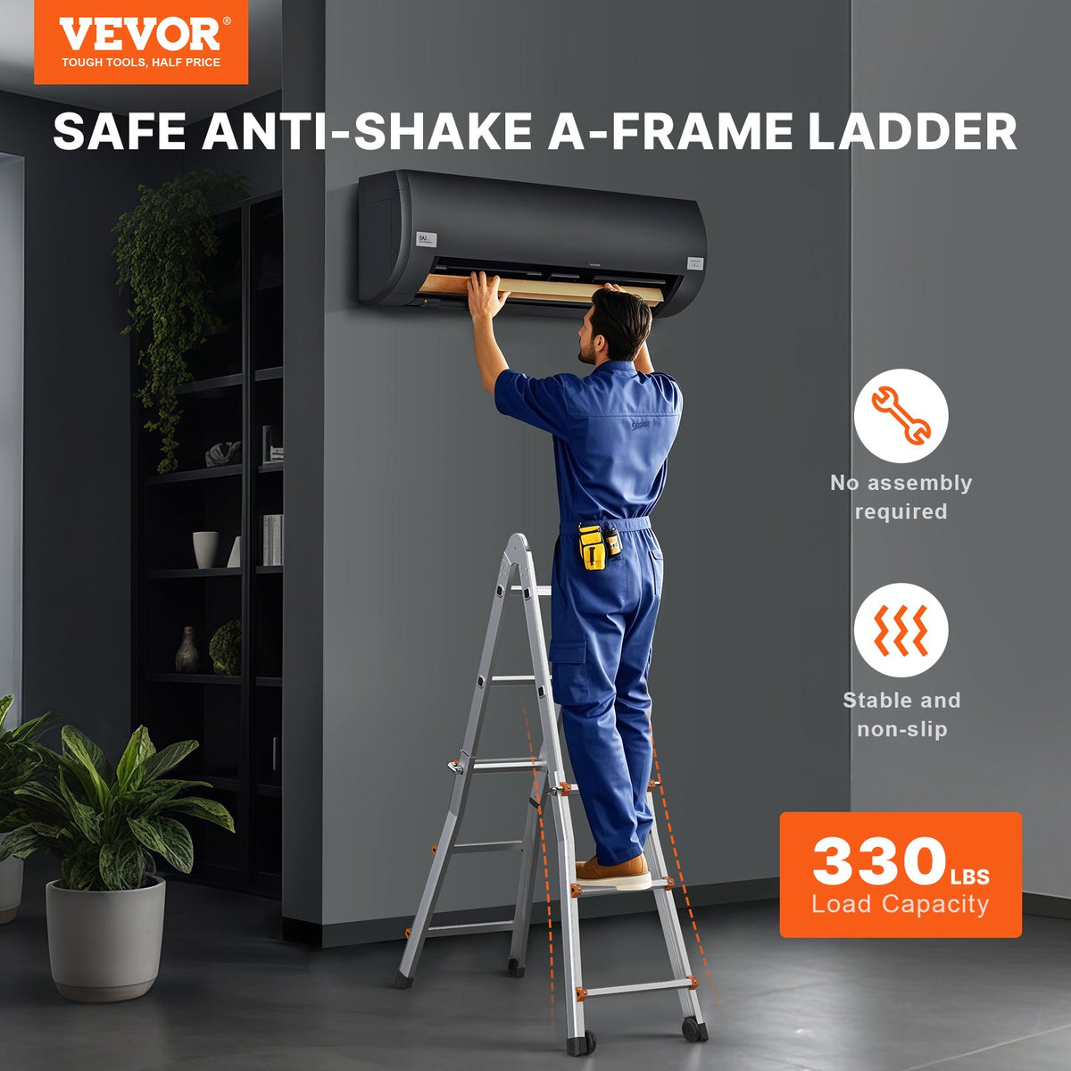 VEVOR Telescopic A-Frame Ladder, 3 m, Extendable, Multi-Purpose for Home Tasks, 150 kg Load Capacity