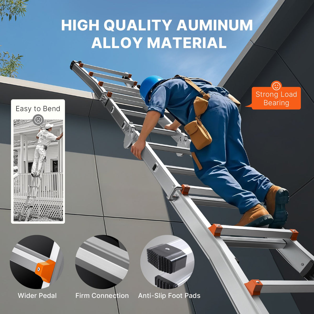 VEVOR Telescopic A-Frame Ladder, 3 m, Extendable, Multi-Purpose for Home Tasks, 150 kg Load Capacity