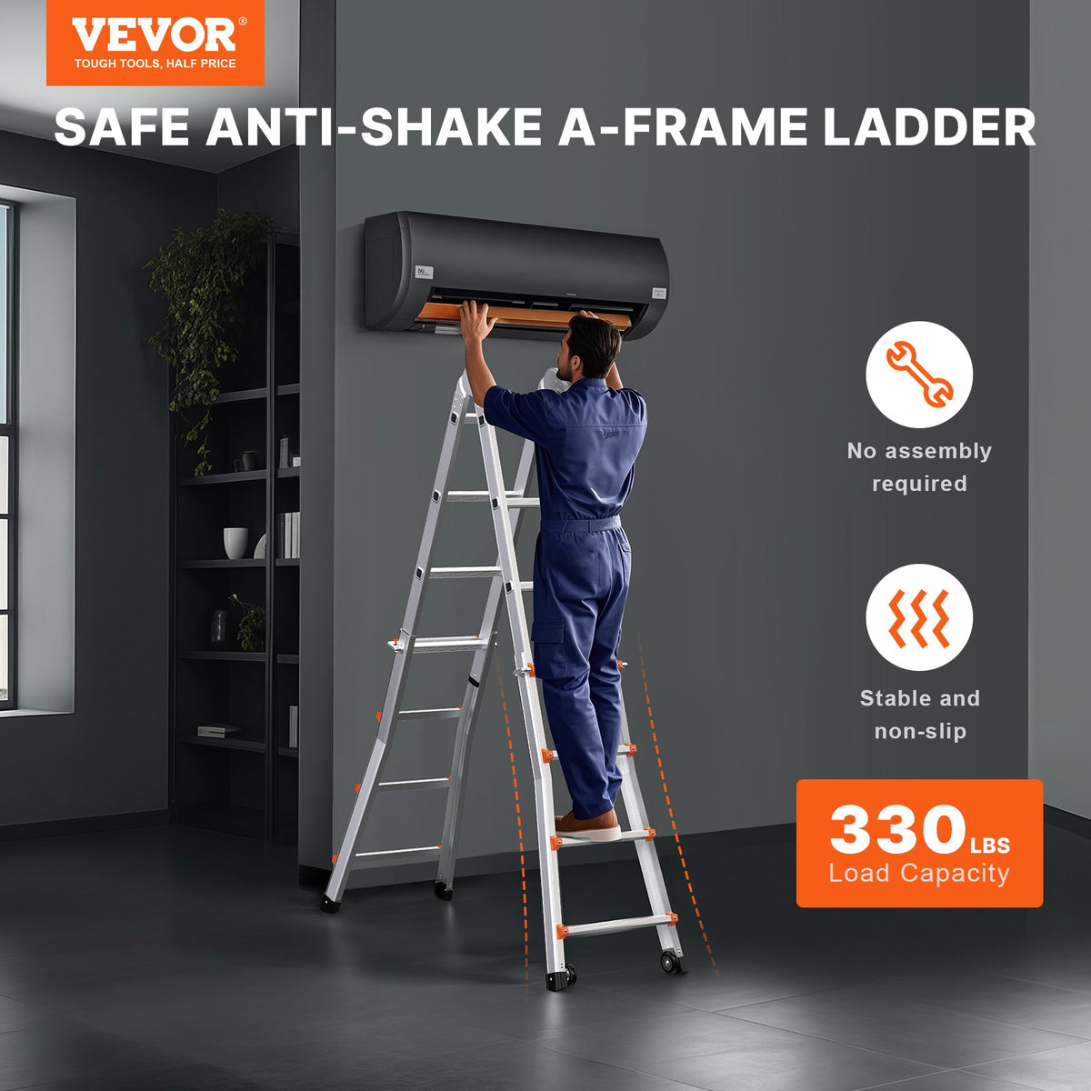 VEVOR Telescopic A-Frame Ladder, 4 m, Extendable, Multi-Purpose for Home Tasks, 150 kg Load Capacity